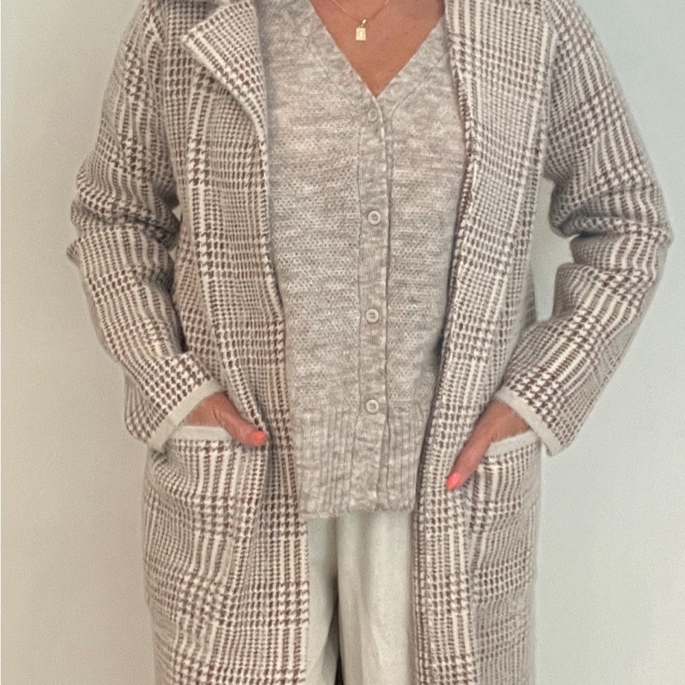 Plaid Open Front Cardigan Sweater